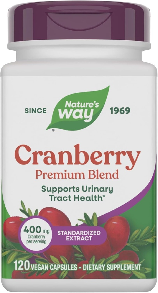 Nature's Way Premium Blend Cranberry, Urinary Tract Health Support*, with 100% Cranberry Concentrate, 400 mg Per Serving, 120 Capsules (Packaging May Vary)
