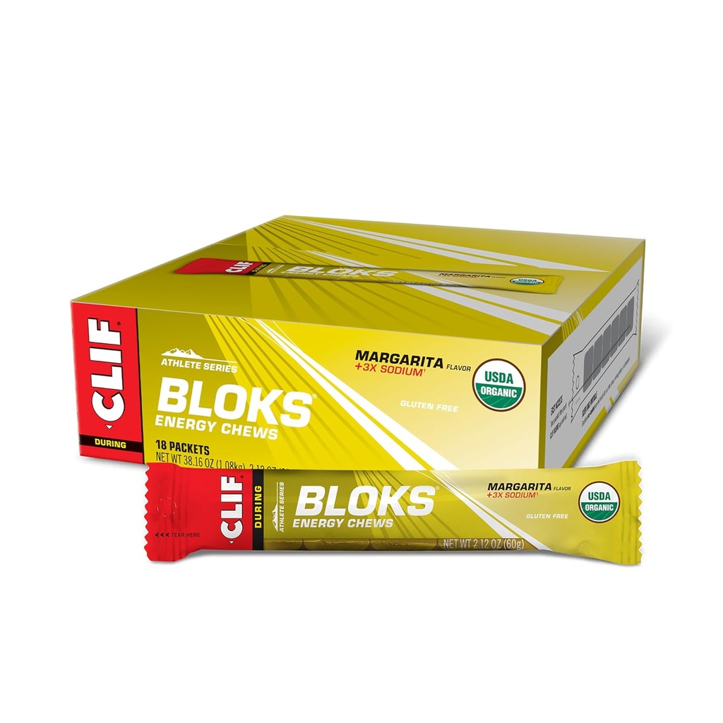 CLIF BLOKS - Margarita Flavor med 3X Natrium - EnergiChews - Non-GMO - Plant baseret - Fast Fuel til cykling og løb - Quick Kulhydrater og elektrolyter - 2,12 oz. (18 Greve)