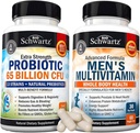 Advanced Daily Men's Multivitamin with Vitamin C A B D3 E and Zinc (1 Month Supply) Plus 65 Billion CFU Daily Probiotic Supplement (1 Month Supply)