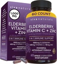 Viva Naturals Black Elderberry med C-vitamin og zink til voksne (60 Greve) - Sambucus Elderberry immunforsvar supplement, Black Elderberry kapsler til voksne, Elderberry Kosttilskud til kvinder