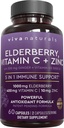 Viva Naturals Black Elderberry med C-vitamin og zink til voksne (60 Greve) - Sambucus Elderberry immunforsvar supplement, Black Elderberry kapsler til voksne, Elderberry Kosttilskud til kvinder