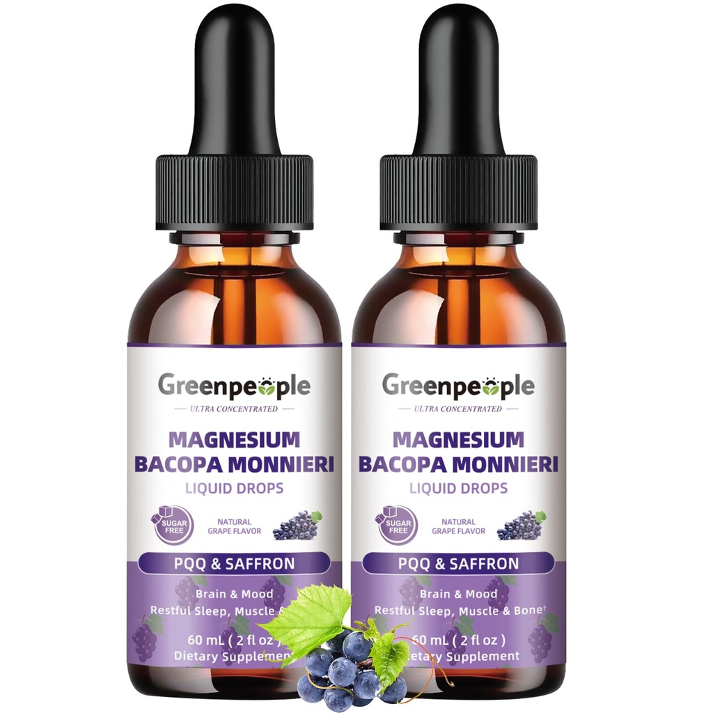 GREENPEOPLE Magnesium Glycinate Liquid Drops - 1000mg 5- in-1 High Absorption Liquid Magnesium til søvn med D3 / K2 / B6