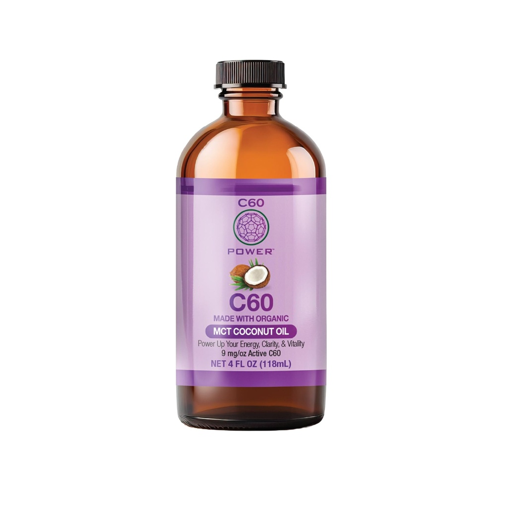 C60 Power C60 i Organic MCT Coconut Oil - Natural Wellness Support til mænd og kvinder, 99,99% Pure Carbon Fullerenes, fremmer energi, Mental Clarity, & Stamina - 4 fl oz Flaske