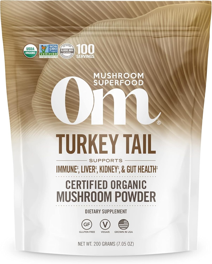 Om champignon Superfood Tyrkiet Tail Organic Mushroom Powder Pouch, 7.05 Ounce, 100 Servering, immunstøtte, polysacchrides, Beta- glucans, Gut Health & Holistic Defense Mushroom Supplement