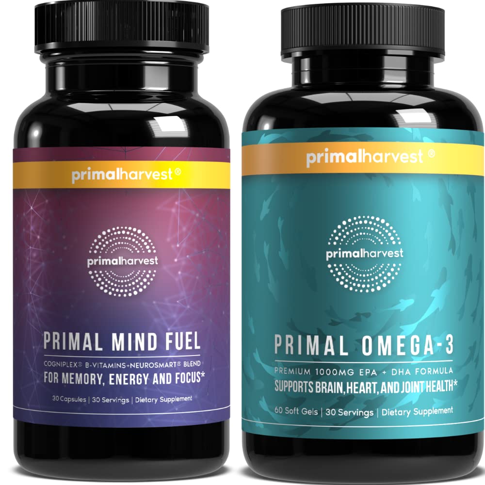 Primal Høst Mind Fuel & Omega 3 Kosttilskud til kvinder og mænd Fish Oil Kapsler og Mind Fuel Brain Booster Pills Bundle