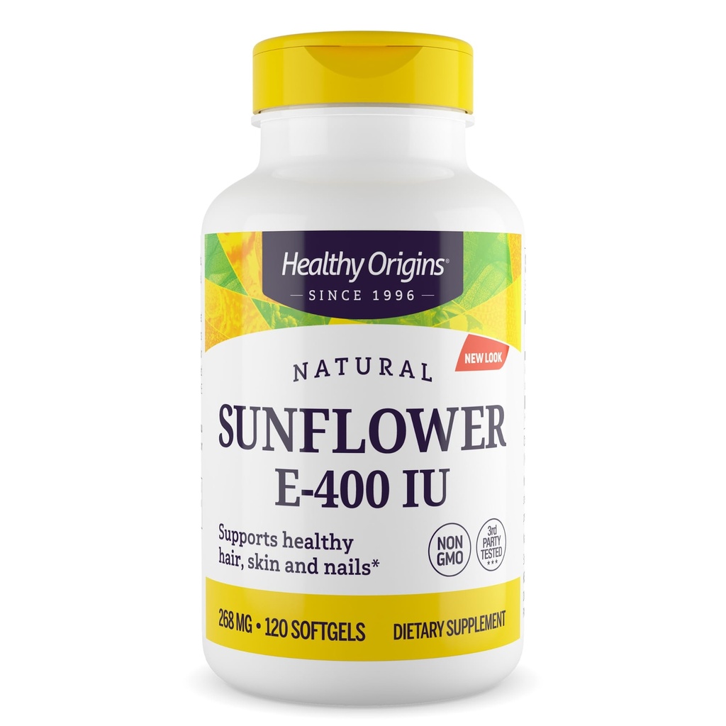 Sunde origin Sunflower Vitamin E- 400 IE (ikke- GMO, gluten fri, soja fri, hårstøtte, neglestøtte, hudstøtte, cardiovaskulær support), 120 Softgels