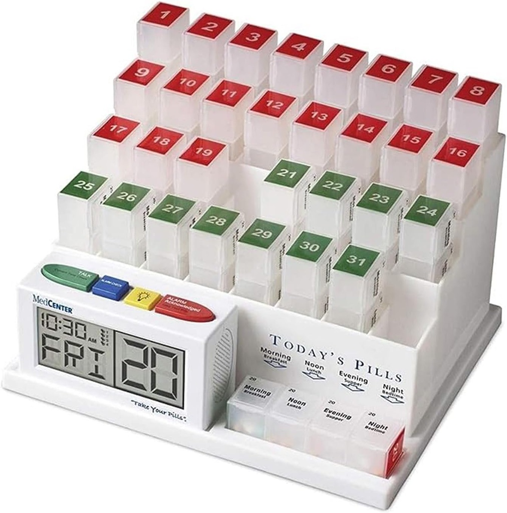 Medcenter Månedlig Pill Organizer System 4 gange om dagen, 31 dag Pill Organizer Box med Talking Alarm Reminding System, Månedlig Pill Box for Daily Medication, gave til mor, far, ældre