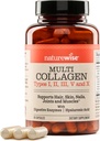NatureWise Multi Collagen Peptides Pills for Women & Men - Type I, II, III, V, X w / Hyaluronsyre - Understøtter hud, hår, fælles sundhed * - Græs Fed, Gluten fri, ikke-GMO - 90 kapsler [30 dages forsyning]
