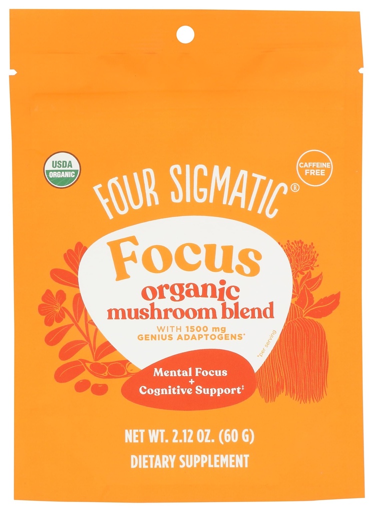 Fire Sigmatic Focus Blend 7 Superfoods Adaptogen Blend Mix med Lions Mane, Cordyceps, Rhodiola, Bacopa & Mucuna; Produktivitet & Creative Support; 124; Decaf & Dissolves Nemt; 124; 30 Servere