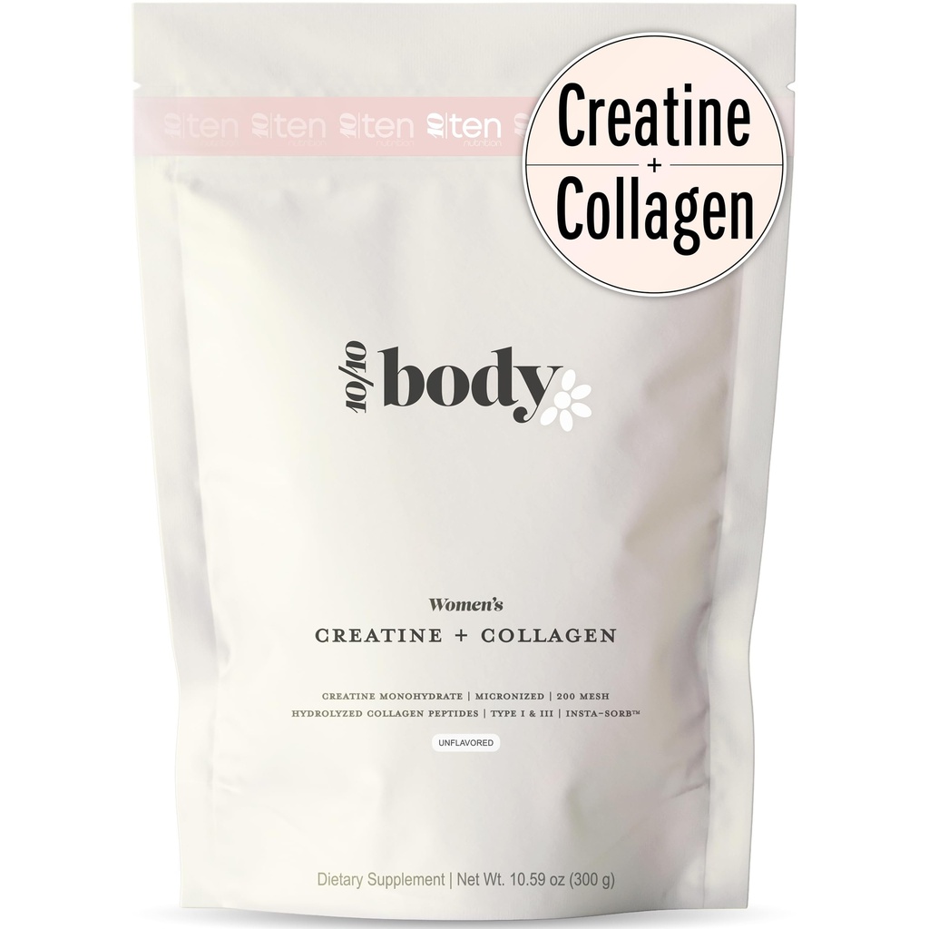 Ny - Creatin + Collagen for kvinder - Understøtter Lean Muscle Growth & Development, Booty Gain, Energy & Recovery - 5g Creatin monohydrat Plus 5000mg Collagen Peptider Combo - Unflavored, 30 Servering
