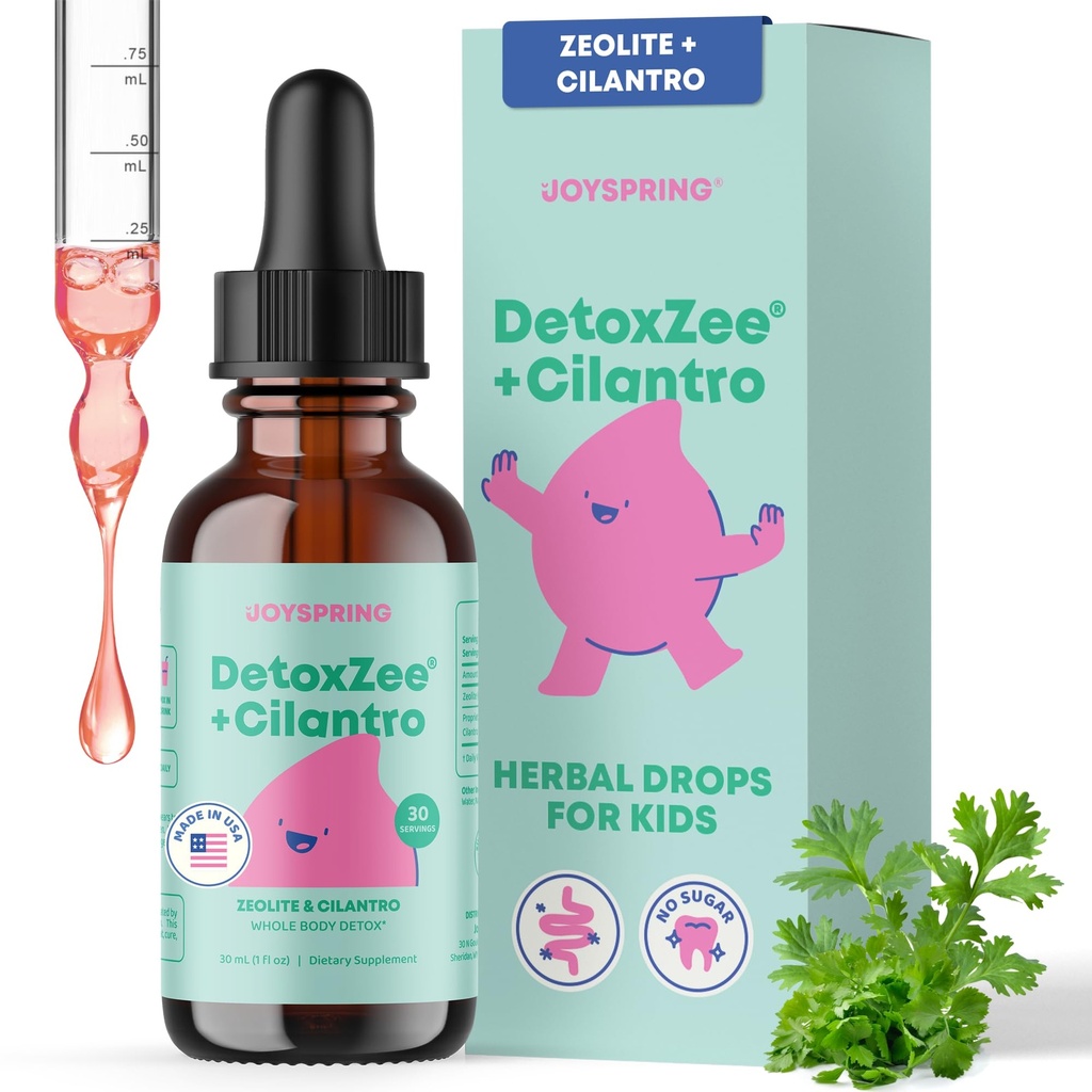 JoySpring DetoxZee Cilantro Drops til børn - Natural Detox Support med Zeolite & Cilantro Extract - Gentle Whole- Body Cleanse til børn & tandlæger - Kid- Friendly Liquid Detox, 30 Servere