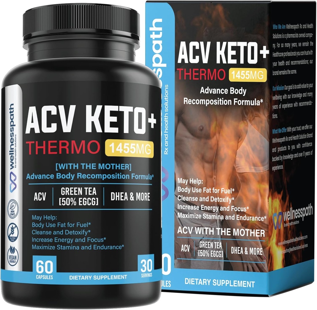 ACV Keto Kosttilskud, Mothers Apple Cider Vincils (1455 Mg) piller til Metabolisme og Appetite Support, THERMO ACV Keto piller til vægttab og Belly Fat, voksne slankende kapsler til kvinder Mænd