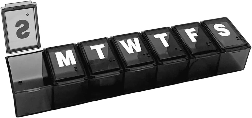   Basic Care Weekly (7-Day) Pill Organizer, Vitamin Planner, And Medicine Box, Medium Compartments, Black