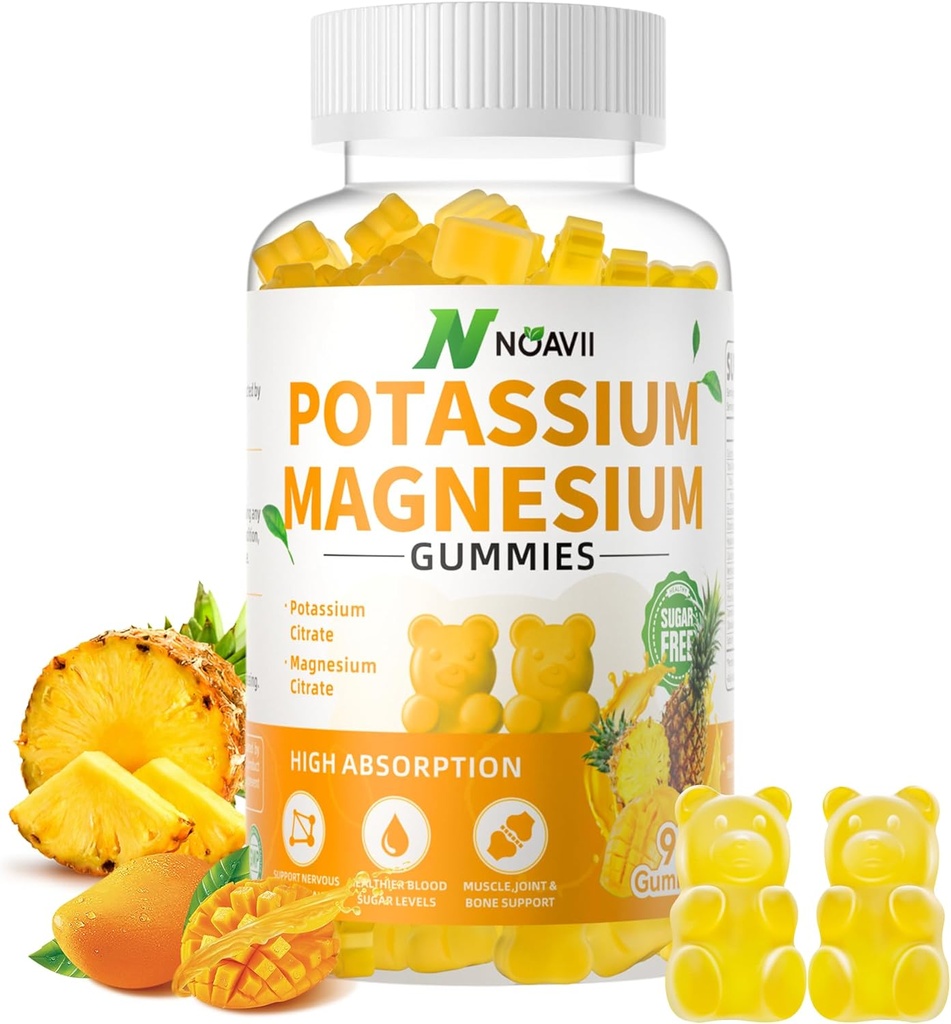 Kalium Magnesium Gummier, New Formel Calm Magnesium Glycinat Gummier, Chewable Gummy Kosttilskud til ben kramper & Muskel, Ananas Arv 90 Tæl
