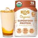 KOS Vegan Protein Powder, Saltet Karamel kaffe - Lav Carb Pea Protein Blend, Organic Plant Superfood Rich in Vitaminer & Minerals - Keto, Dairy Free - Måltidserstatning for kvinder & mænd - 15 Servering