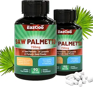 Saw Palmetto Supplement, Saw Palmetto Extract 750mg, with Lycopene, Pumpkin Seed Powder, for mænd og kvinder, non-GMO 'er & Gluten, Vegan, 90 Count Capsules Pack af 2