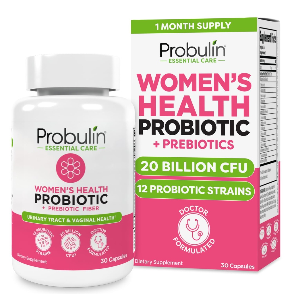 Probulin Kvinder Probiotiske - Vaginal, UT, Gut & immunforsvar med Lactobacillus Reuteri - 20 Millioner CFU, 12 Probiotiske Strops & Prebiotika - 30 Vegan, Gluten Free Capsules for Whole- Body Wellness