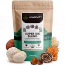Longevity Botanicals Super Six Organic Mushroom Blend 100g- 124; Reishi, Lions Mane, Chaga, Cordyceps, Tremella & Turkey Tail - 124; Extract Powder Mix 124; 10: 1 Ratio - 124; 100% Fruiting Krops - 124; Mushroom - kompleks
