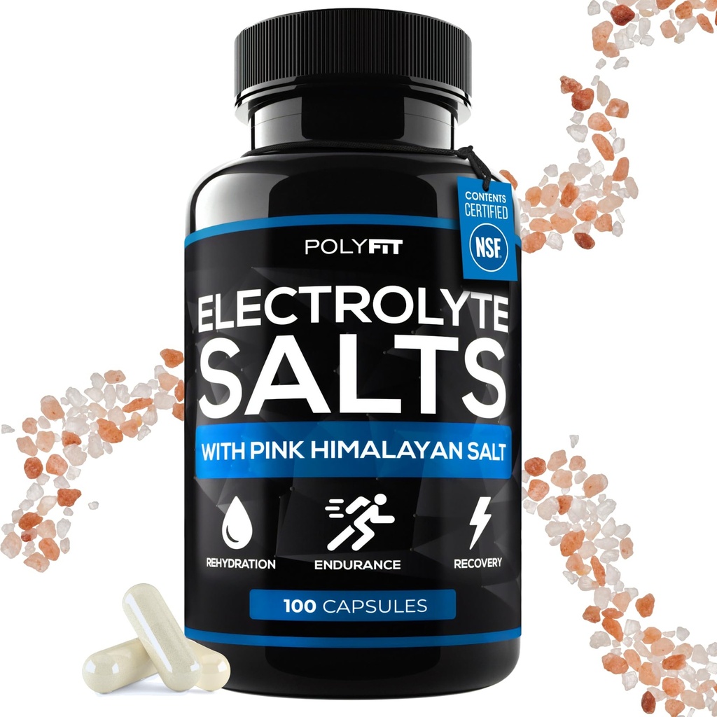 Polyfit elektrolytsalte - 100 saltpiller - Elektrolyter Udskiftningssalttabletter til løbere - Supplement til hurtig hydrering, nyttiggørelse og udholdenhed