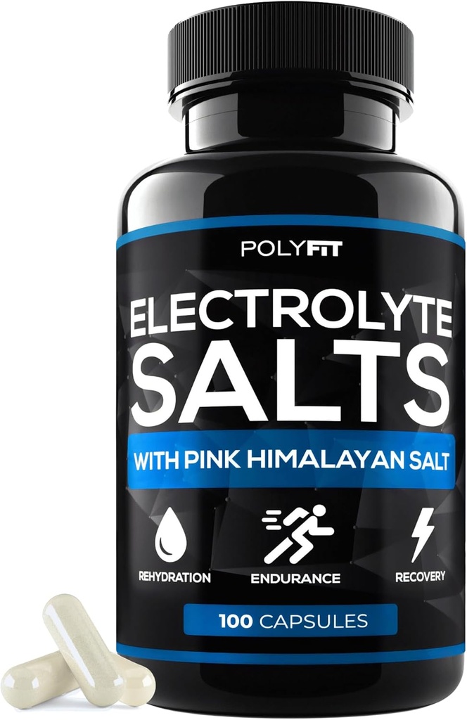 Polyfit elektrolytsalte - 100 saltpiller - Elektrolyter Udskiftningssalttabletter til løbere - Supplement til hurtig hydrering, nyttiggørelse og udholdenhed