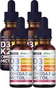 (4 Pack) Vitamin D3 K2 Drops Unflavored & Strawberry Flavor Bundle - Maksimal styrke Vitamin D Liquid 5000 IE med MCT Oil Omega 3 - Ingen Fyldere, Non- GMO Liquid D3 for immunforsvar, 2 Fl Oz hver