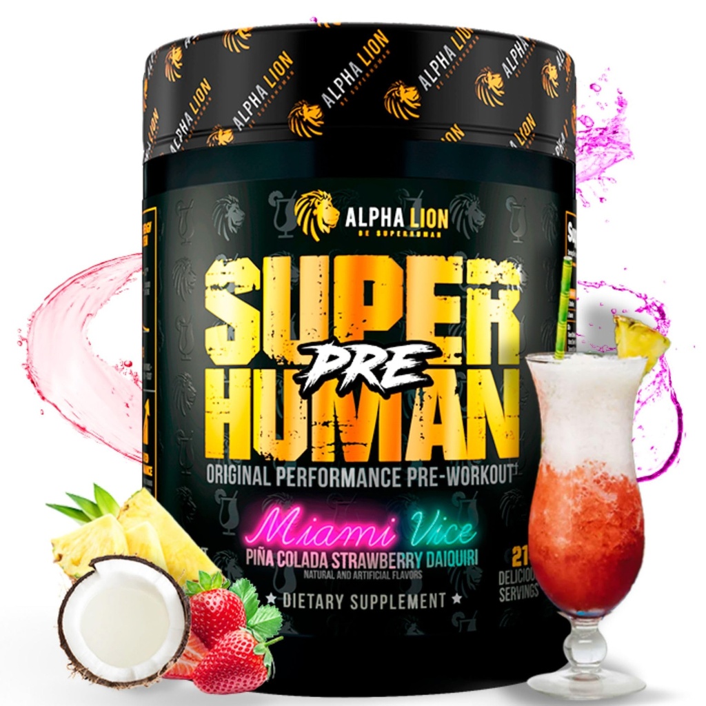 LEONA LION Superhuman Pre Workout Powder, Beta Alanine, L- Taurine & Tri- Source Coffein for Sustained Energy & Focus, Nitric Oxide & Citrulline for Pump (21 Servere, Miami Vice)