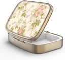 Pill Case Pill Box med spejl Retro 2 Segment Lille Pill Case for purse eller Pocket Bronze Rektangulær Pill Box eller Vitaminer, Fiskeolie, Kosttilskud, Pill Containe Rejsegaver Vintage Blomstervarer