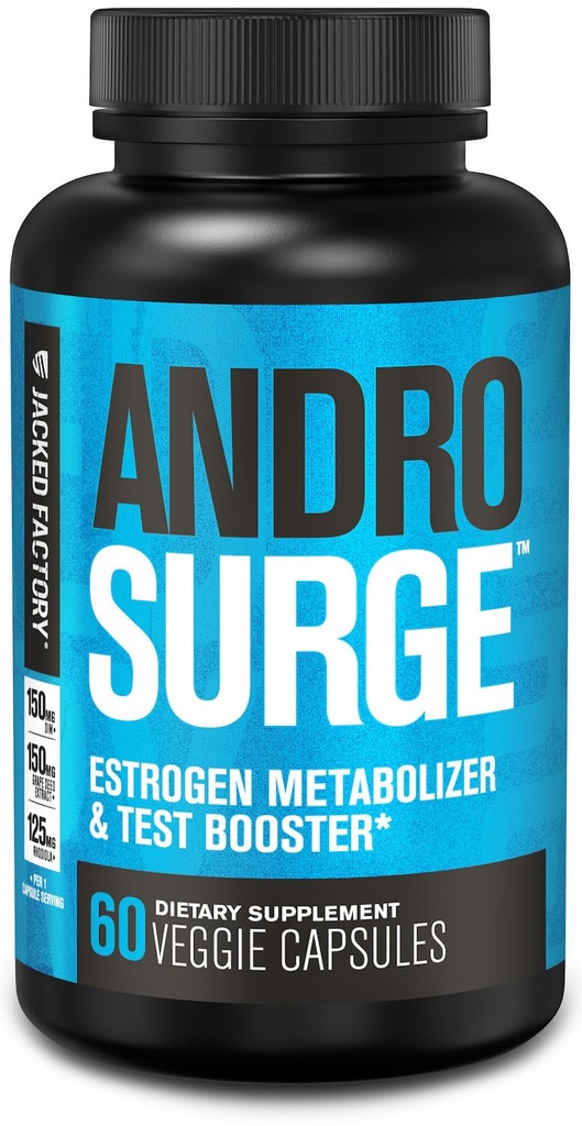 Jacked Factory Androvse Østrogen Blocker for Mænd - Natural Testosteron Booster for Mænd & Østrogen Metabolizer med Tongkat Ali, DIM, Long Jack & Mere - Test Booster & Muscle Builder - 60 Count