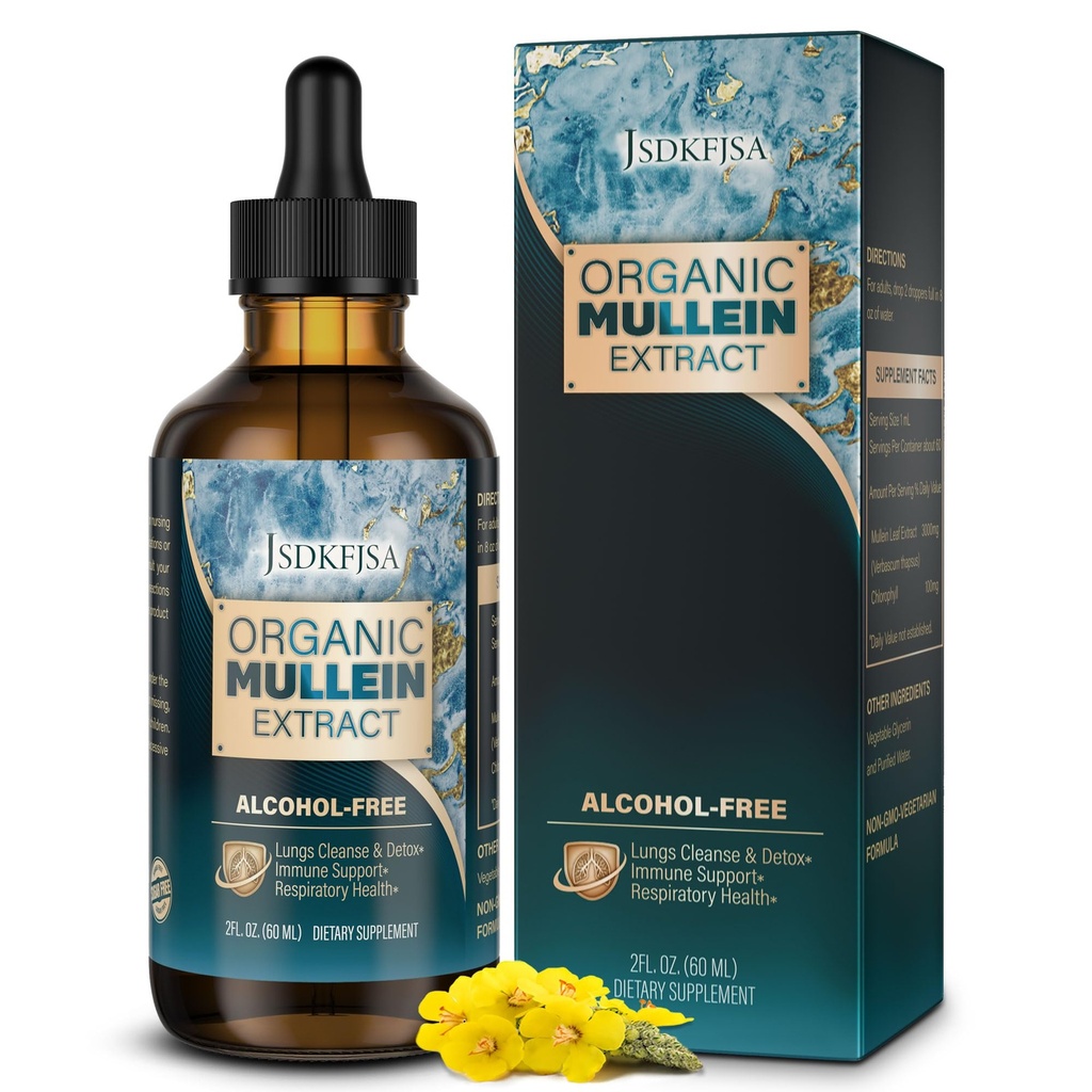 Mullein dråber til lunger, Support Lung Cleanse / Detox & Respiratory Funktion for sund vejrtrækning - Mullein Leaf Extract til Lungs-2 fl.oz