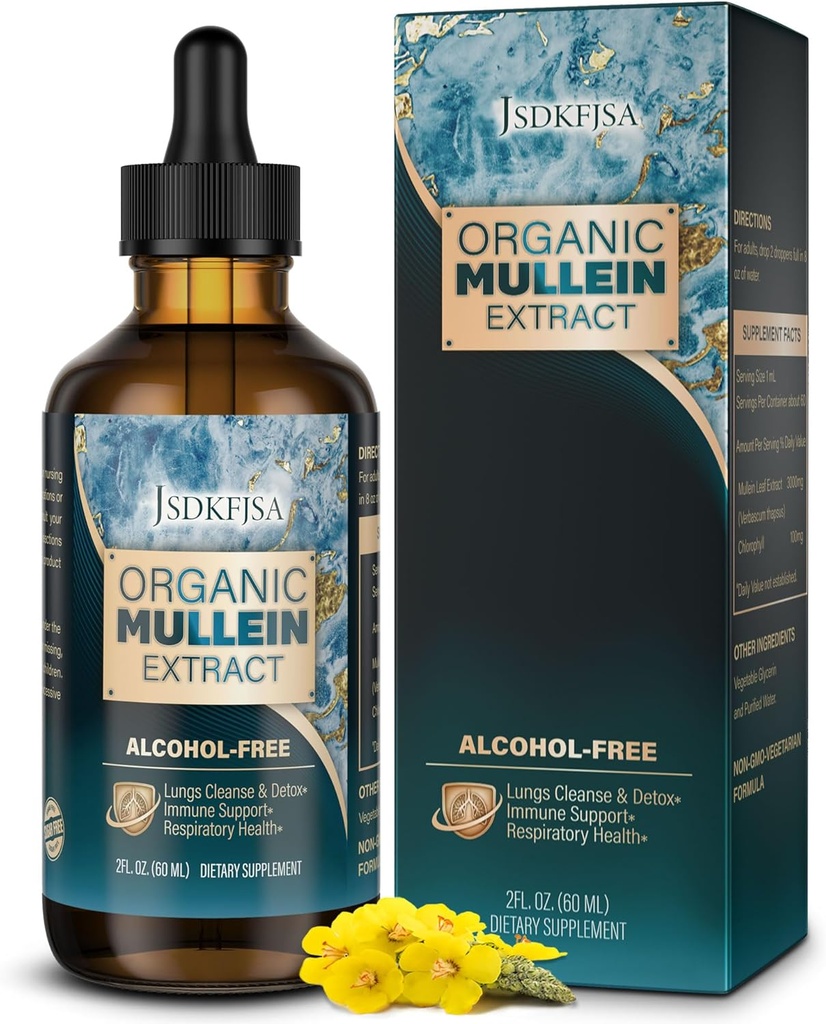 Mullein dråber til lunger, Support Lung Cleanse / Detox & Respiratory Funktion for sund vejrtrækning - Mullein Leaf Extract til Lungs-2 fl.oz