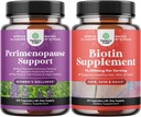 Bundle af Paumenopause Supplement for kvinder -Multibenefit overgangsalder Relief for kvinder 120ct og Pure biotin piller for kvinder Mænd - Stop hårtab Tynde naturlige supplement til skinnende tykt hår vækst
