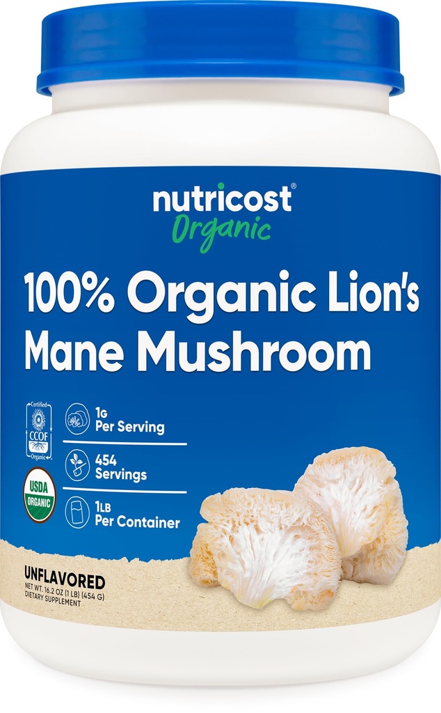 Nutricost Organic Lions Mane Mushroom Powder 1LB - Certificeret USDA Organic