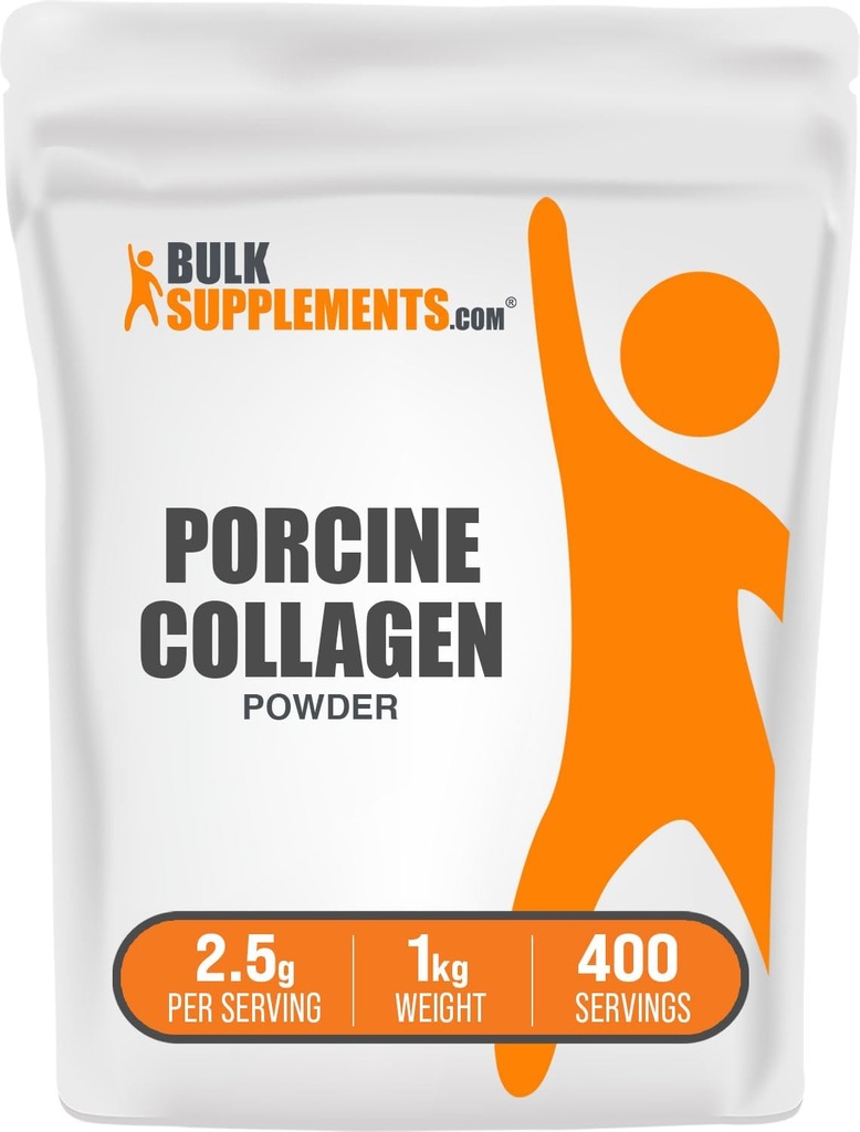 BulkSupplements.com Porcine Collagen Powder - Hydrolyzed Collagen, Peptider - Gluten Free, 2500mg per Serving, 5kg (11 lbs) (Pack of 5)