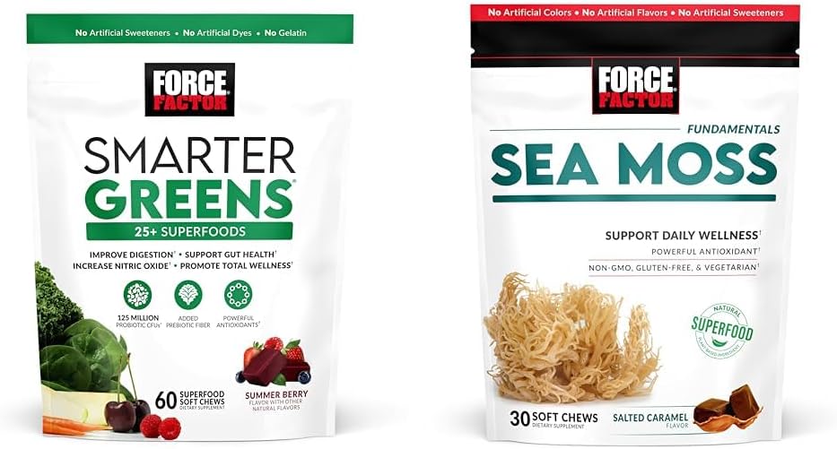 FORCE FACTOR Grønne tykkere med 25 + Superfoods & Sea Moss tykkere, 60 & 30 Tæl