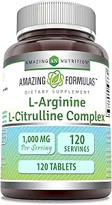Amazing Formulas L- Arginin / L- Citrullin Complex 1000mg 120 tabletter Supplement 124; Non- GMO