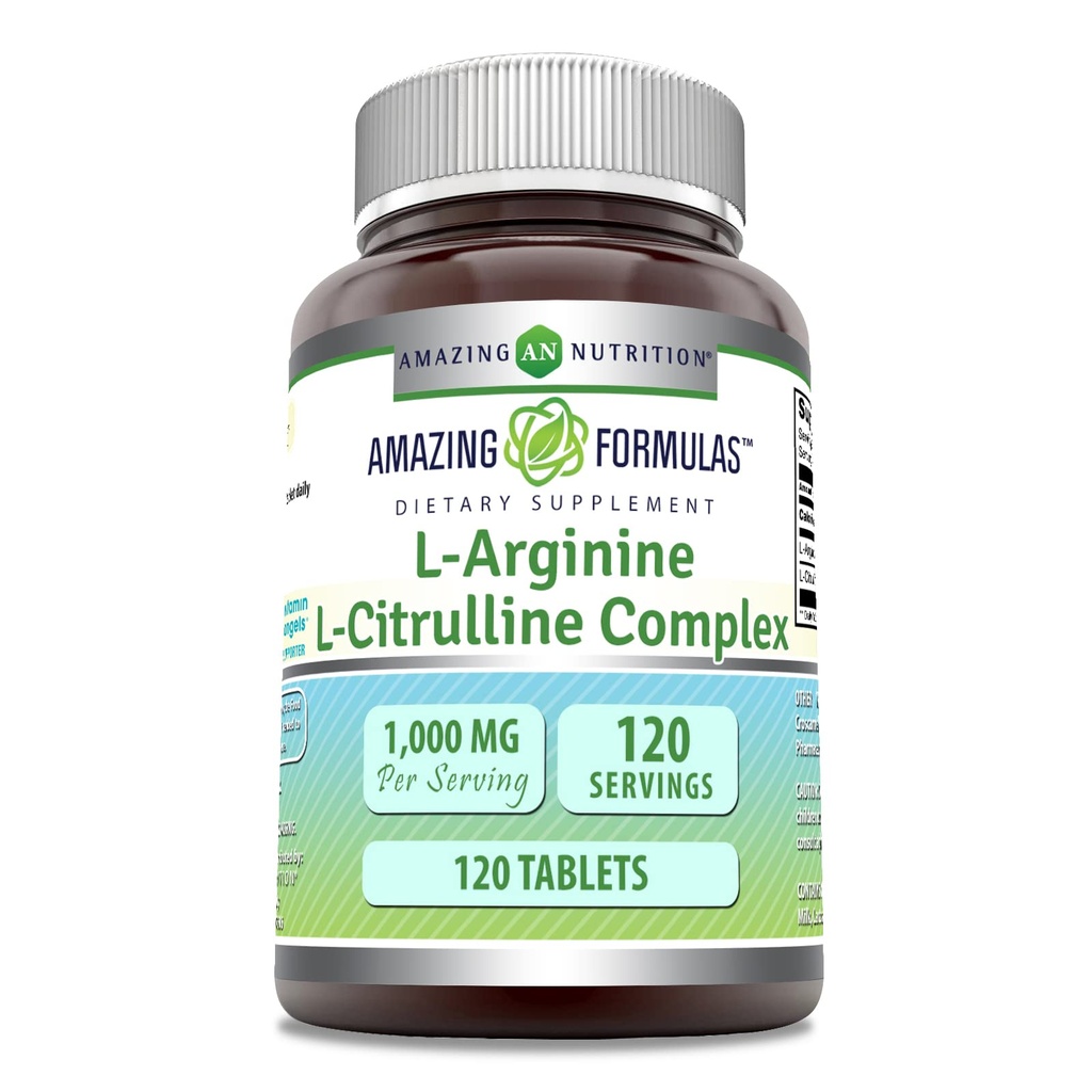 Amazing Formulas L- Arginin / L- Citrullin Complex 1000mg 120 tabletter Supplement 124; Non- GMO