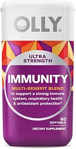 OLLY Ultra Strength Immunity Softgels, Immunity and Respiratory Support, Zink, C-vitamin + D, Supplement, 30 Day Supply - 60 Greve