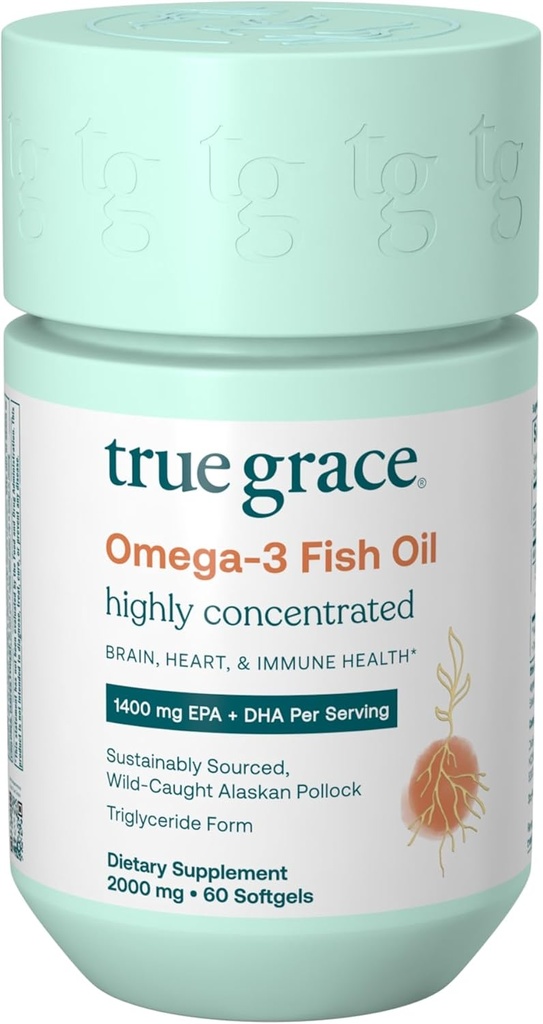 Sand Grace Omega-3 Fish Oil - 60 Softgels - 1400 mg EPA + DHA - Brain, Heart, Joint & immunforsvar - Organic, Gluten Free, Soy Free