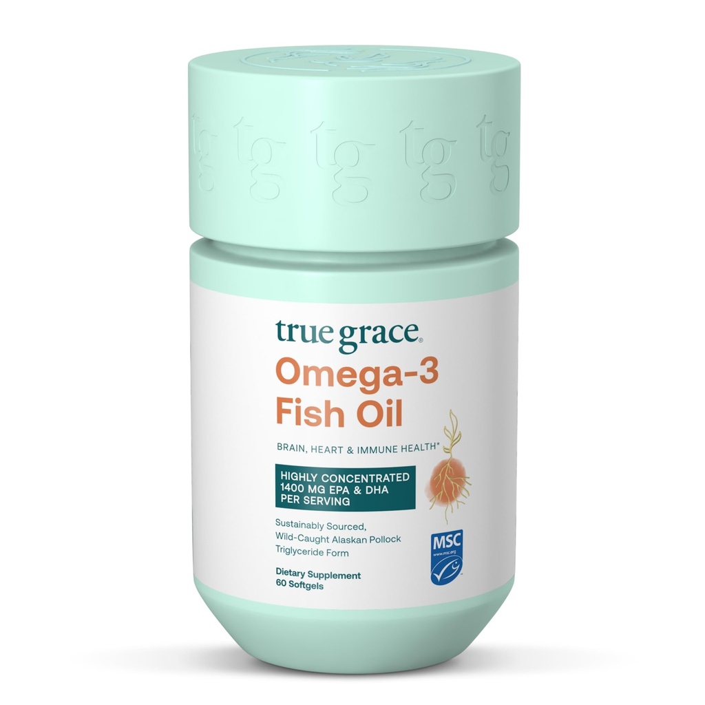 Sand Grace Omega-3 Fish Oil - 60 Softgels - 1400 mg EPA + DHA - Brain, Heart, Joint & immunforsvar - Organic, Gluten Free, Soy Free