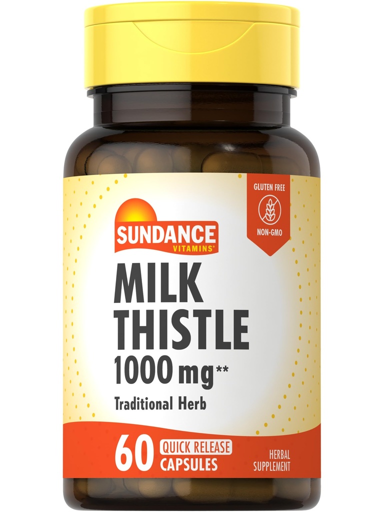Sundance Milk Thistle 1000mg • 124; 60 Quick Release Kapsler • 124; Traditional Herbal Supplement • 124; Non- GMO og Gluten Free Formel