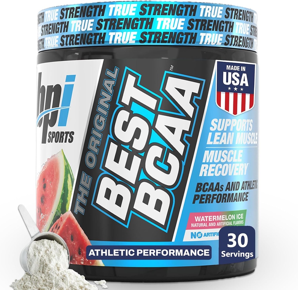 BPI Sports Bedste BCAA pulver - Muscle Recovery Support - Forgrenet Chain Amino Acids - 124; Building Blocks of Protein and Muscle - Post Workout Inddrivelse - Hydration - Watermelon Ice, 30 Servering