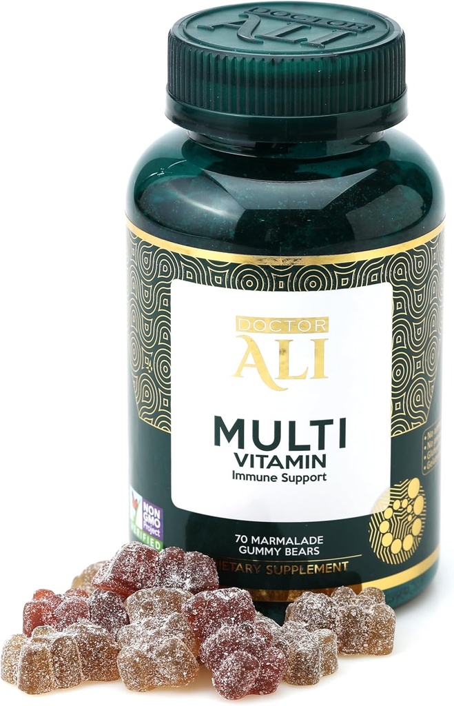 Læge ALI Natural Multivitamin Gummies Note 124; Organic Daily Gummies with Vitamin A, C, & Essential Nutrients