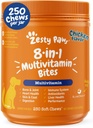 Zess Paws hund multivitamin, tyggetyve hund vitaminer og kosttilskud til Hip & Joints, Hud & Coat, Omega 3 Fish Oil til hunde - Senior & Puppy Multivitamin - Kylling - 250ct