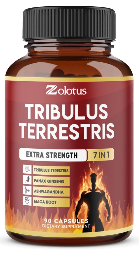 Tribulus Terrestris Kapsler med Ashwagndha, Panax Ginseng, Saw Palmetto, Maca, Shilajit - 90 Kapsler - 3 Måneders Tilgang