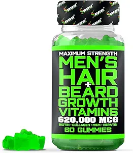 Best Beard Stuff Beard Growth Vitaminer - Biotin Gummies for Beard & Hair Growth - Maksimal styrke 620,000mcg Biotin med Collagen, MSM, Keratin & Bamboo ekstrakt