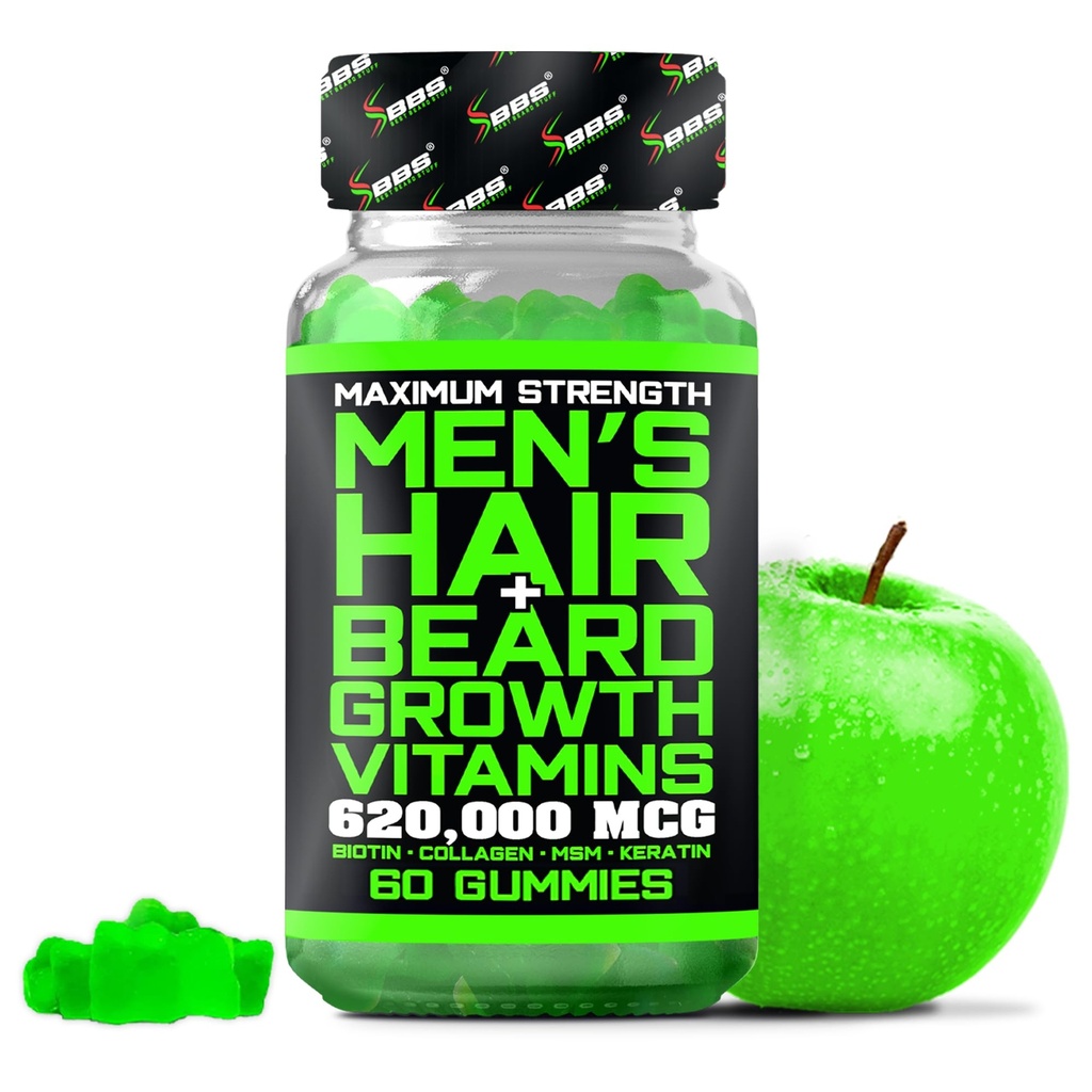 Best Beard Stuff Beard Growth Vitaminer - Biotin Gummies for Beard & Hair Growth - Maksimal styrke 620,000mcg Biotin med Collagen, MSM, Keratin & Bamboo ekstrakt
