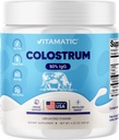 Vitamatisk Bovine Colostrum Powder - 50% Højeste IgG -120 Gram - Supplement for Gut sundhed, hårvækst, skønhed, muskel inddrivelse, & immunforsvar - Let at blande - Unflavored - 60 Serveringer