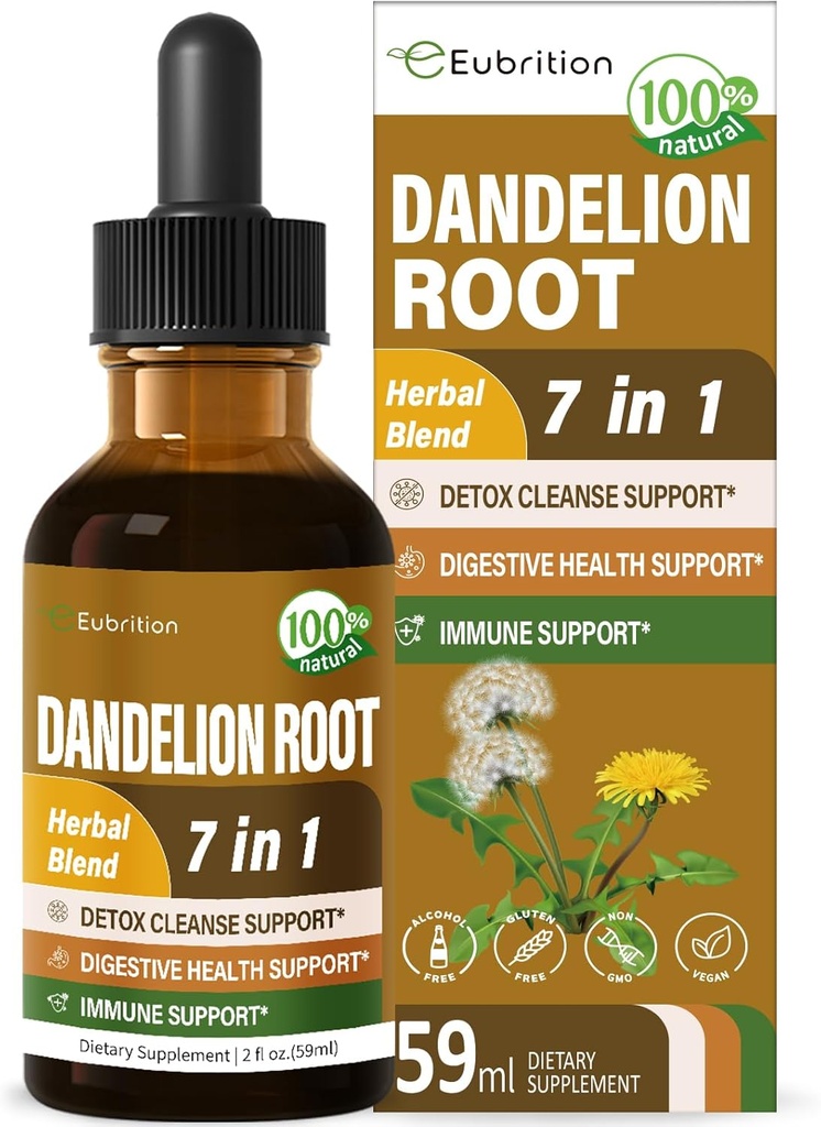 Mælkebøtte Root Extract Drops, Diente de Leon Organico Hierba, Mælkebøtte tillæg Formel w / Milk Thistle Gurkemeje til Detox Rense, fordøjelse og immunforsvar, Alkoholfri tinktur. 2oz