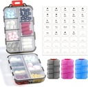 3 Pack 14 GRIDS Travel Pill Organizer Box med etiketter - Travel Medicine Case Kit - Pocket Daily Pharmacy Container - Travel Medication Holder Dispenser for Fish Oil Vitamin Supplement Storage - Clear