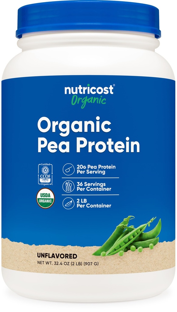 Nutricost Organic Pea Protein Isolate Powder (2LBS) - Unflavored, Certified USDA Organic, Protein from Plants, Vegetarisk Friendly, Gluten Free, Non- GMO